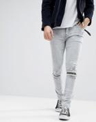 Asos Super Skinny Jeans In Light Gray With Knee Zips - Gray