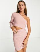 Trendyol One Arm Split Side Mini Dress In Pink