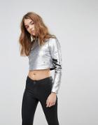 New Look Two Tone Sequin Crop Top - Silver