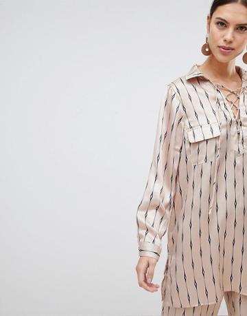 None The Richer Stevie Printed Lace Up Silk Blend Shirt - Beige