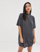 Asos Design Mini Marl Shift Dress With Metal Zip - Gray