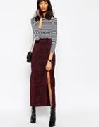 Asos Maxi Skirt With Thigh Split In Suede - Oxblood