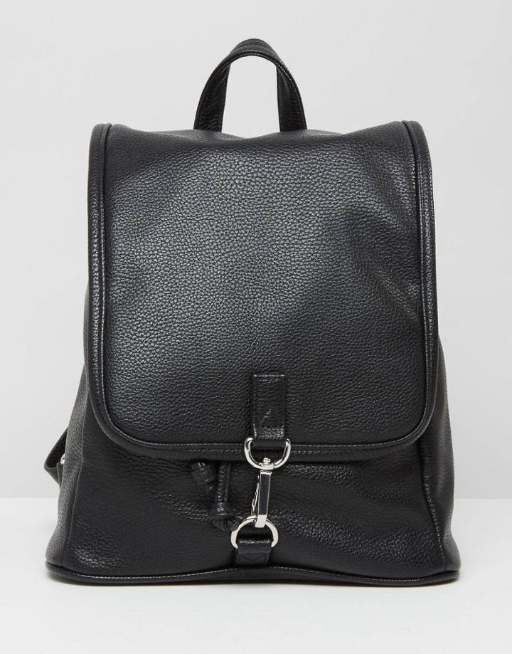 Monki Faux Leather Clasp Backpack - Black