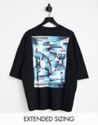 Asos Design Oversized T-shirt In Black With Street Front & Back Print