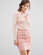 Parallel Lines Long Sleeve Top With Cross Banding In Rib - Beige