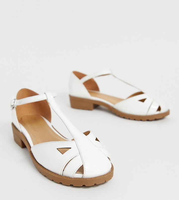 Asos Design Wide Fit Micha Flat Shoe In White Patent - White