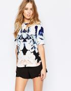 Yas Orchid Top In Abstract Floral Print - Orchid Print