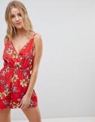 New Look Tropical Print Romper - Red