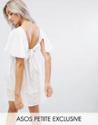 Asos Petite Cotton Smock Dress With Broiderie Hem - White