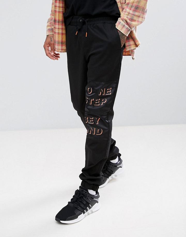 Asos Slim Joggers With Text Print In Black - Black