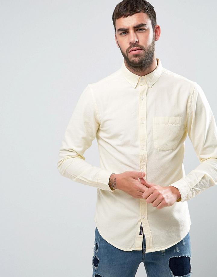 Pull & Bear Regular Fit Oxford Shirt In Lemon - Yellow