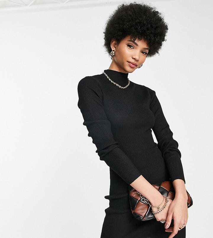 Missguided Tall Ribbed High Neck Mini Dress In Black - Black