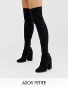Asos Design Petite Korey Heeled Thigh High Boots In Black - Black