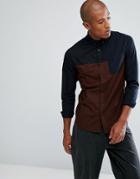 Troy Color Block Button Down Shirt With Pocket - Black