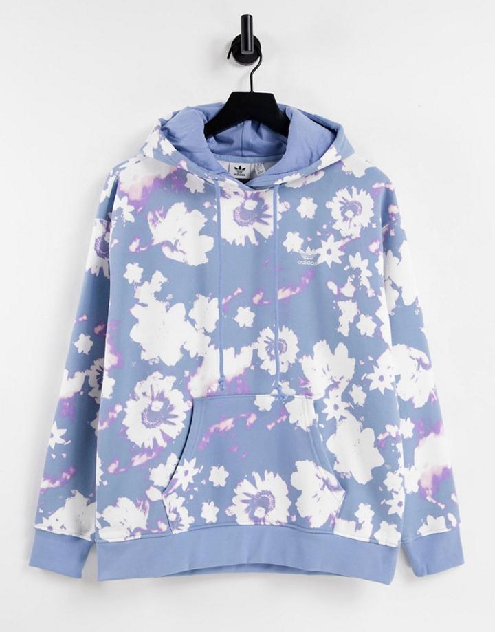 Adidas Originals Hoodie In Blue With Flower Print-blues