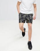 Asos Design Slim Shorter Shorts In Black With Pineapple Print - Black