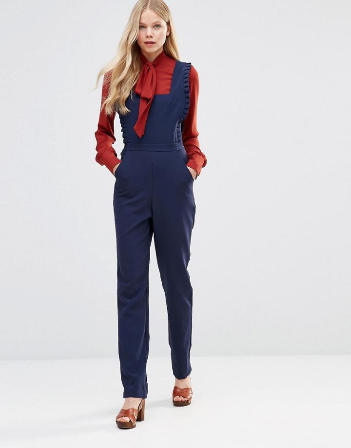 Alter Frill Edge Pinafore Jumpsuit - Navy