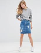 Pepe Jeans Penny Ripped Denim Pencil Skirt - Blue