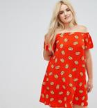 New Look Curve Bardot Dress In Red Pattern - Red