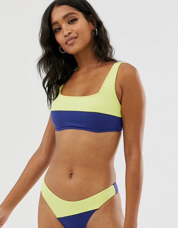 Seafolly Crop Bikini Top With Neon Highlight In Blue-multi
