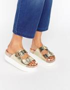 Kg By Kurt Geiger Nola Gold Leather Flatform Slider Sandals - Gold