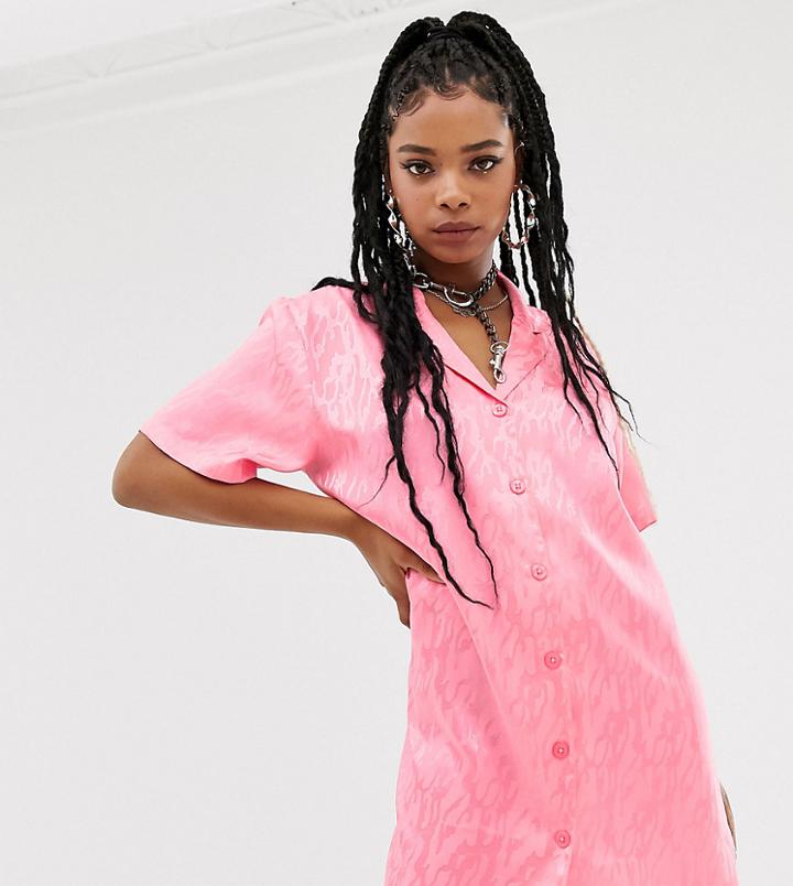 Collusion Jacquard Shirt Dress - Pink