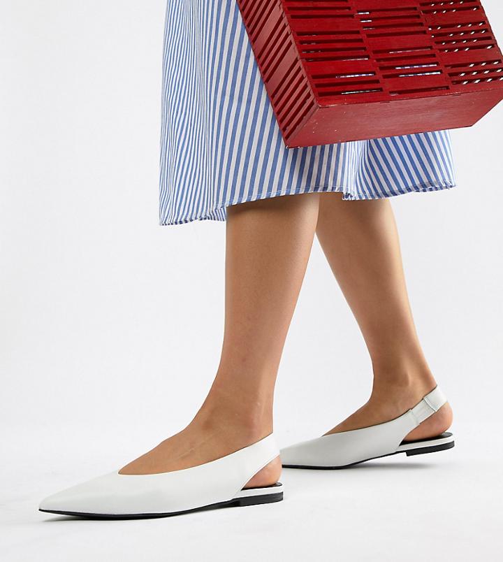 Mango Flat Leather Sling Back Shoe In White - White