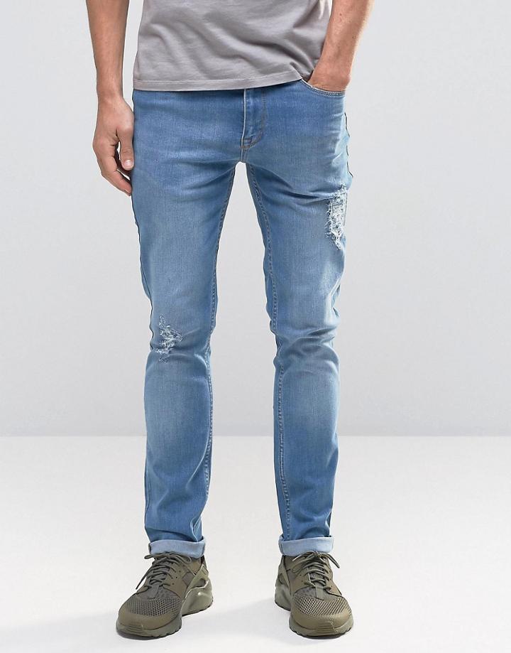 Kubban Denim Skinny Stonewash Jean Rips - Blue