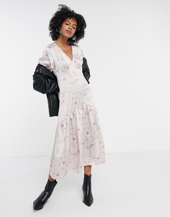 Vila Drop Hem Midi Dress In Floral-multi
