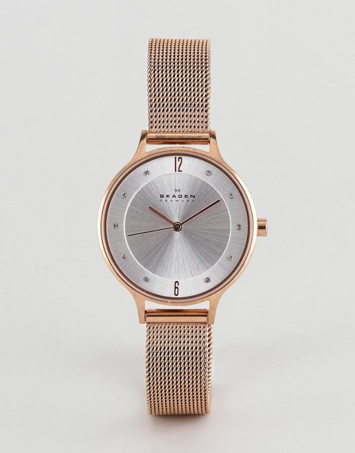 Skagen Skw2151 Anita Mesh Watch In Rose Gold - Gold