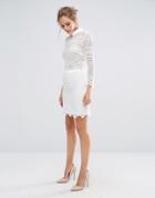 Dark Pink Lace Mini Skirt Co-ord - White