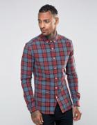 Asos Skinny Check Shirt In Burgundy - Red