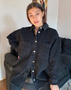 Topshop Denim Shirt In Washed Black