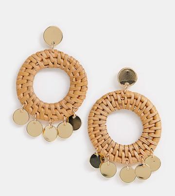 Orelia Gold Plated Raffia Woven Coin Statement Earring