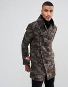 Religion Coat With Asymetric Buttons In Camo - Green