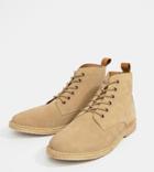 Asos Design Wide Fit Desert Boots In Stone Suede With Leather Detail - Stone