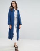 Waven Anja Flap Collar Denim Duster Coat - Blue