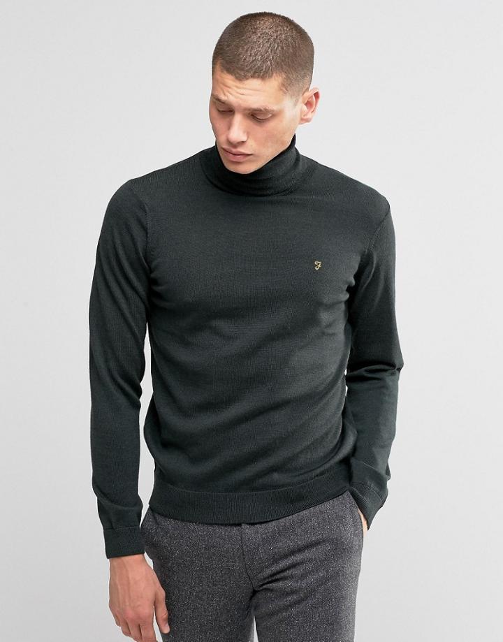 Farah Sweater In Merino Wool With Roll Neck In Slim Fit Green - Green