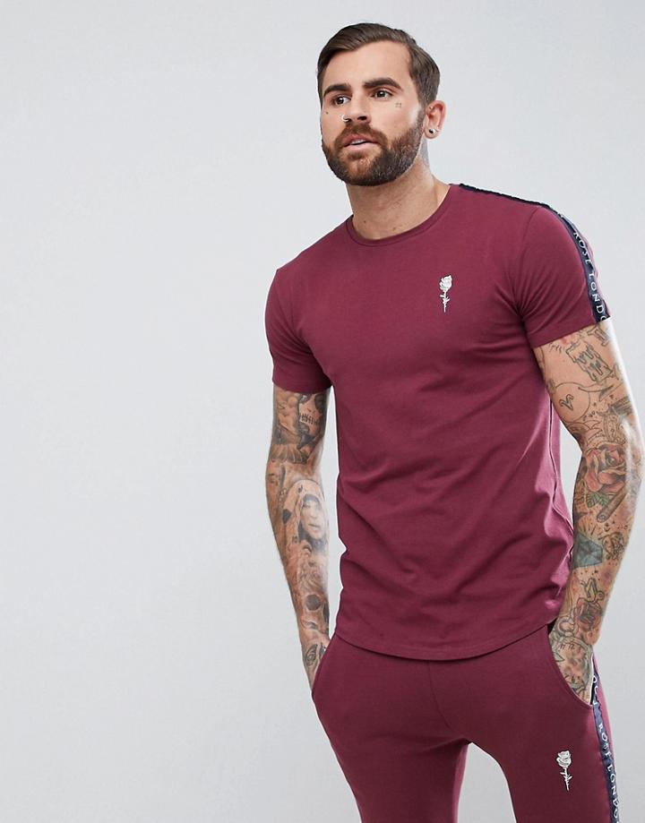 Rose London Muscle T-shirt In Burgundy With Taping - Red