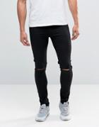 Asos Spray On Jeans With Knee Rips In Black - Black