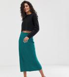 New Look Tall Satin Midi Skirt In Teal-green