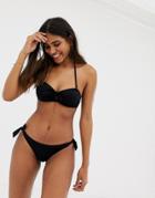 Accesorize Textured Tie Front Bandeau Bikini Top In Black - Black