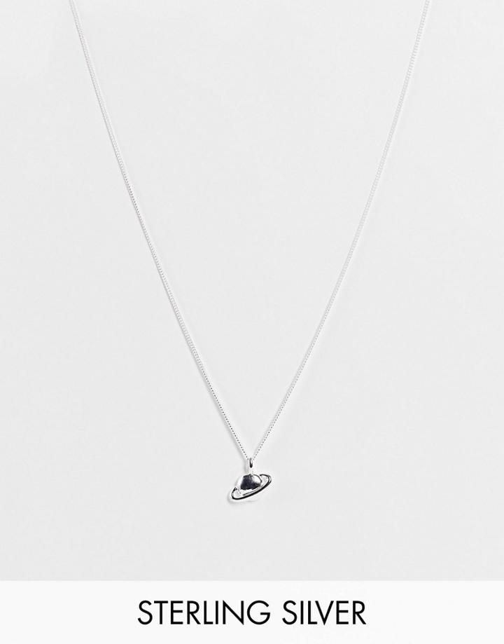 Asos Design Sterling Silver Necklace With Planet Pendant In Silver