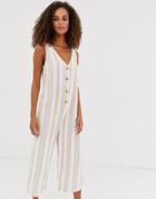 New Look Jumpsuit With Button Front In Stripe Linen - Multi