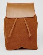 Asos Backpack In Faux Suede With Flap - Tan