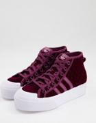 Adidas Originals Nizza Mid Sneakers In Quilted Crimson Velvet-red