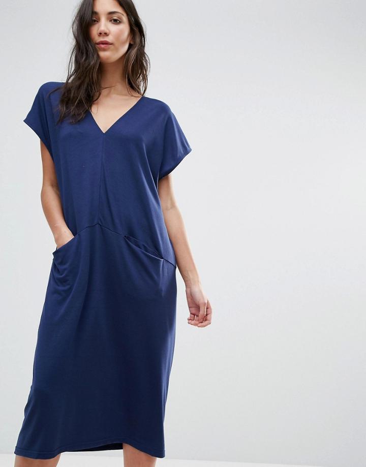 Traffic People V Neck Midi Shift Dress - Blue
