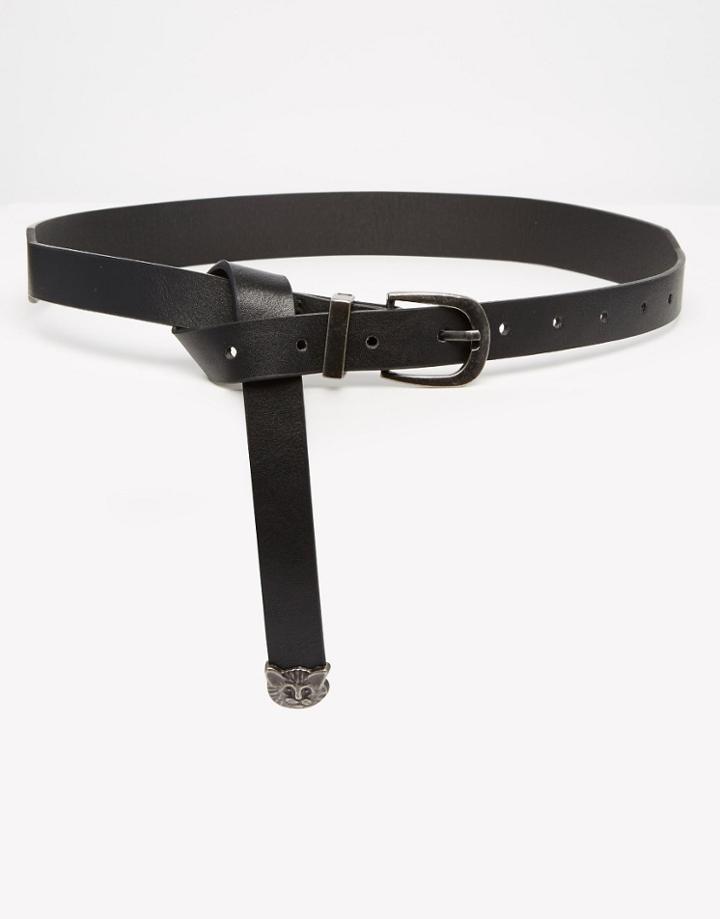 Asos Cat Tipped Waist And Hip Boyfriend Belt - Black