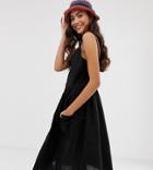 Brave Soul Tall Leah Midi Dress With Button Front-black