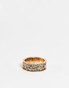 Asos Design Band Ring With Leaf Design In Burnished Gold Tone